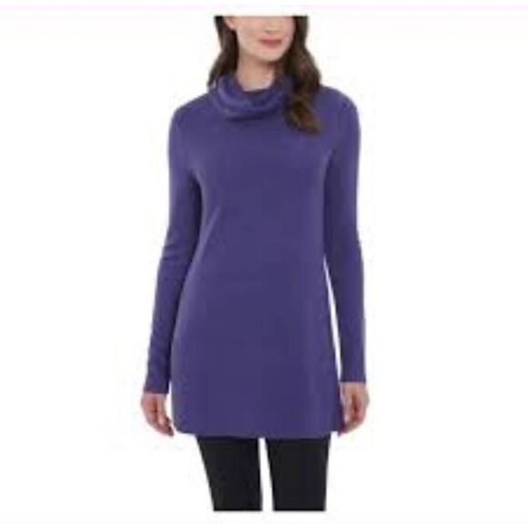Adrienne Vitadini Purple Pullover Cowl Neck Sweater Size Medium Rib Knit Tunic - Picture 9 of 9